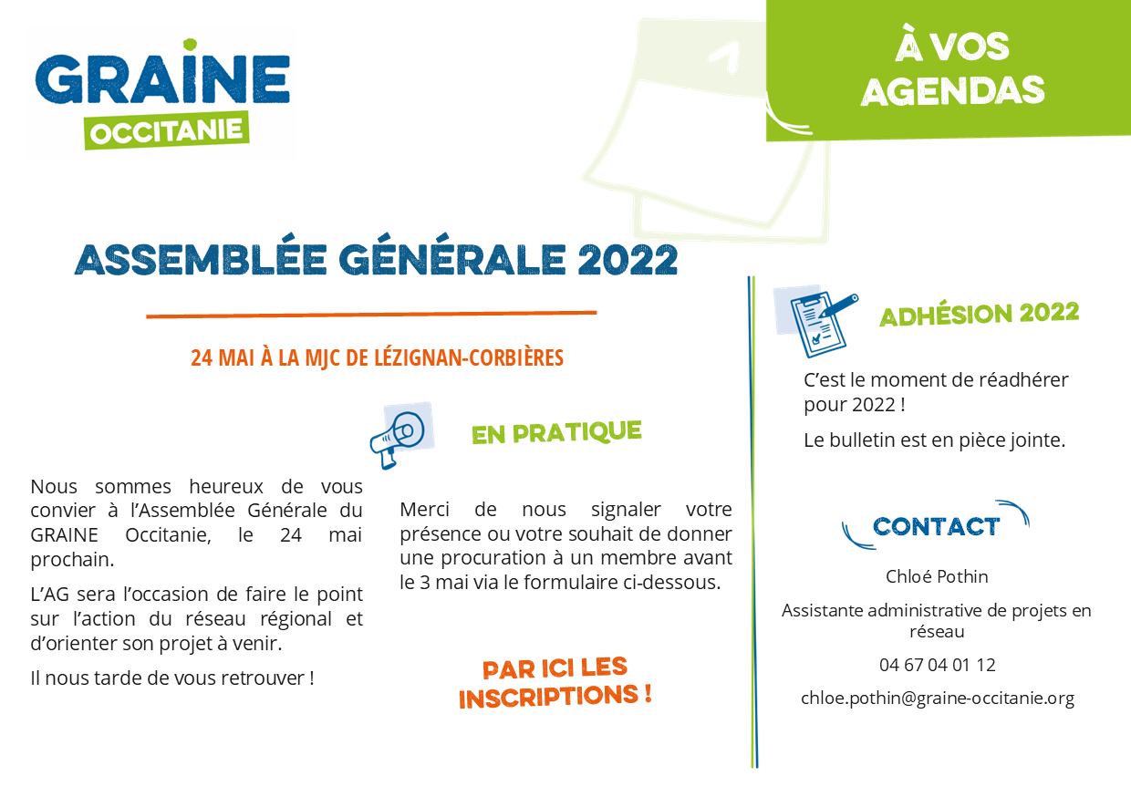 AG du GRAINE le 24 mai 2022– Inscriptions !